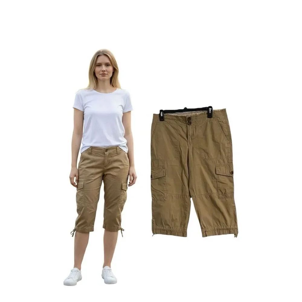 Banana Republic Khaki Cargo Crop Pants | Utility Capri 6 Pockets EUC